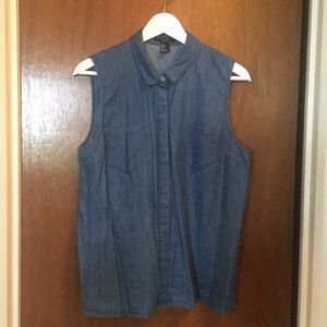 F21 Dark Blue Chambray Button-down Top